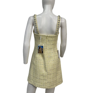 Self-Portrait Embellished Yellow Cutout Tweed Mini Dress Size 4 NWT