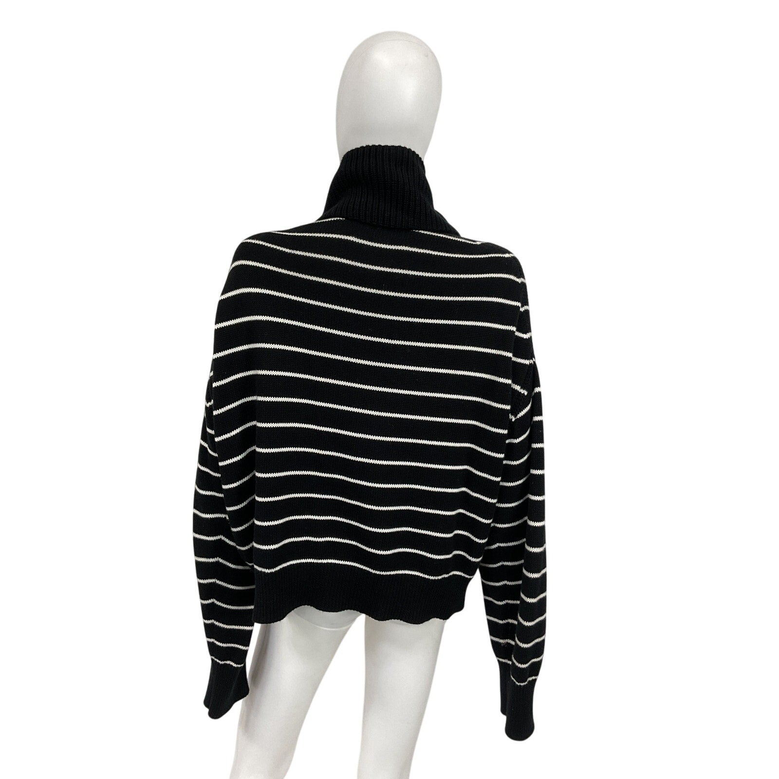 La Ligne 'Bastien' Black Cotton Stripe Half-Zip Cotton Sweater Size L