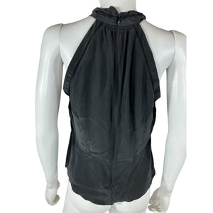 Frame Lace-Trimmed Black Twist-Front Halterneck Top Size L