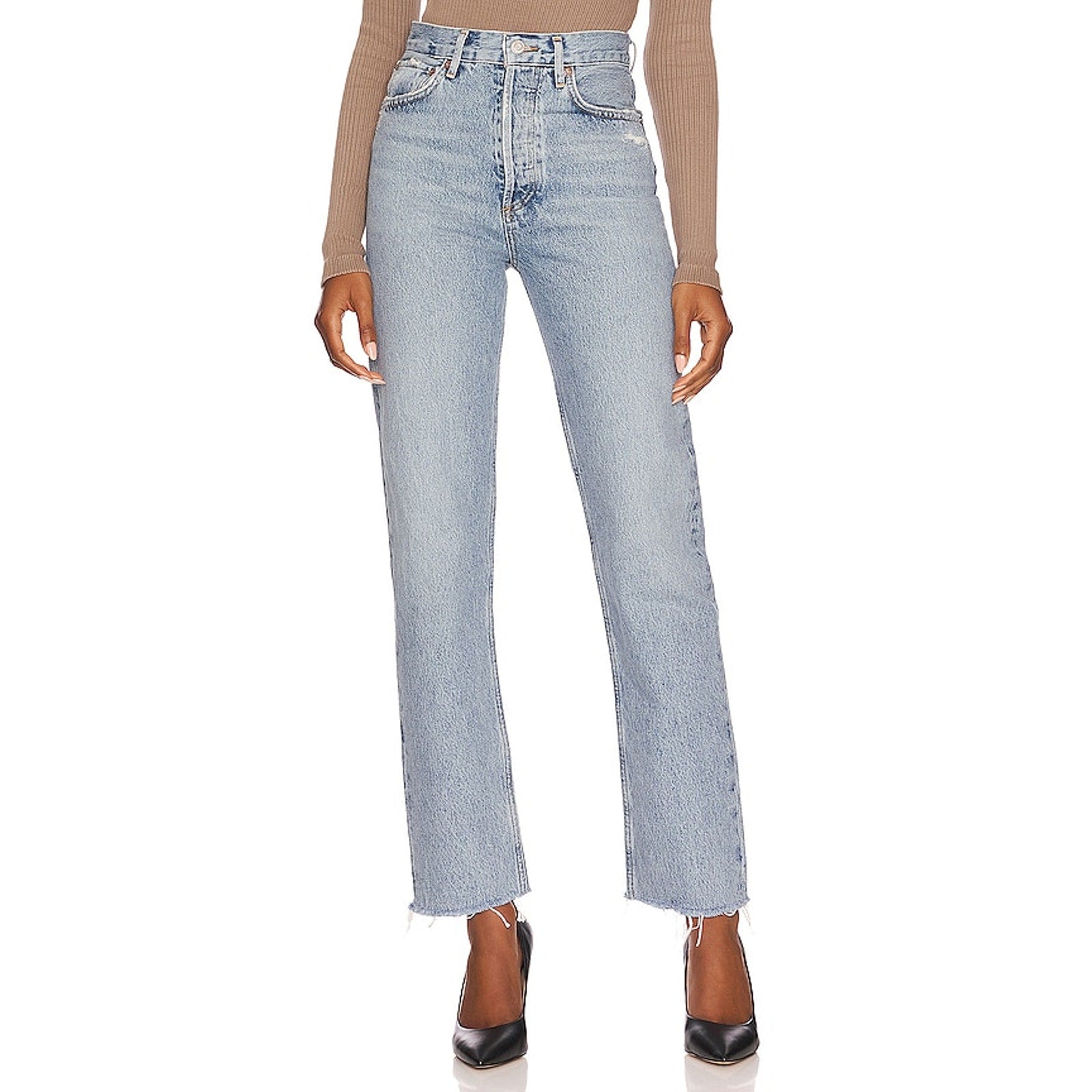 Agolde '90's' Blue Pinch Waist Distressed Denim Jean Size 26