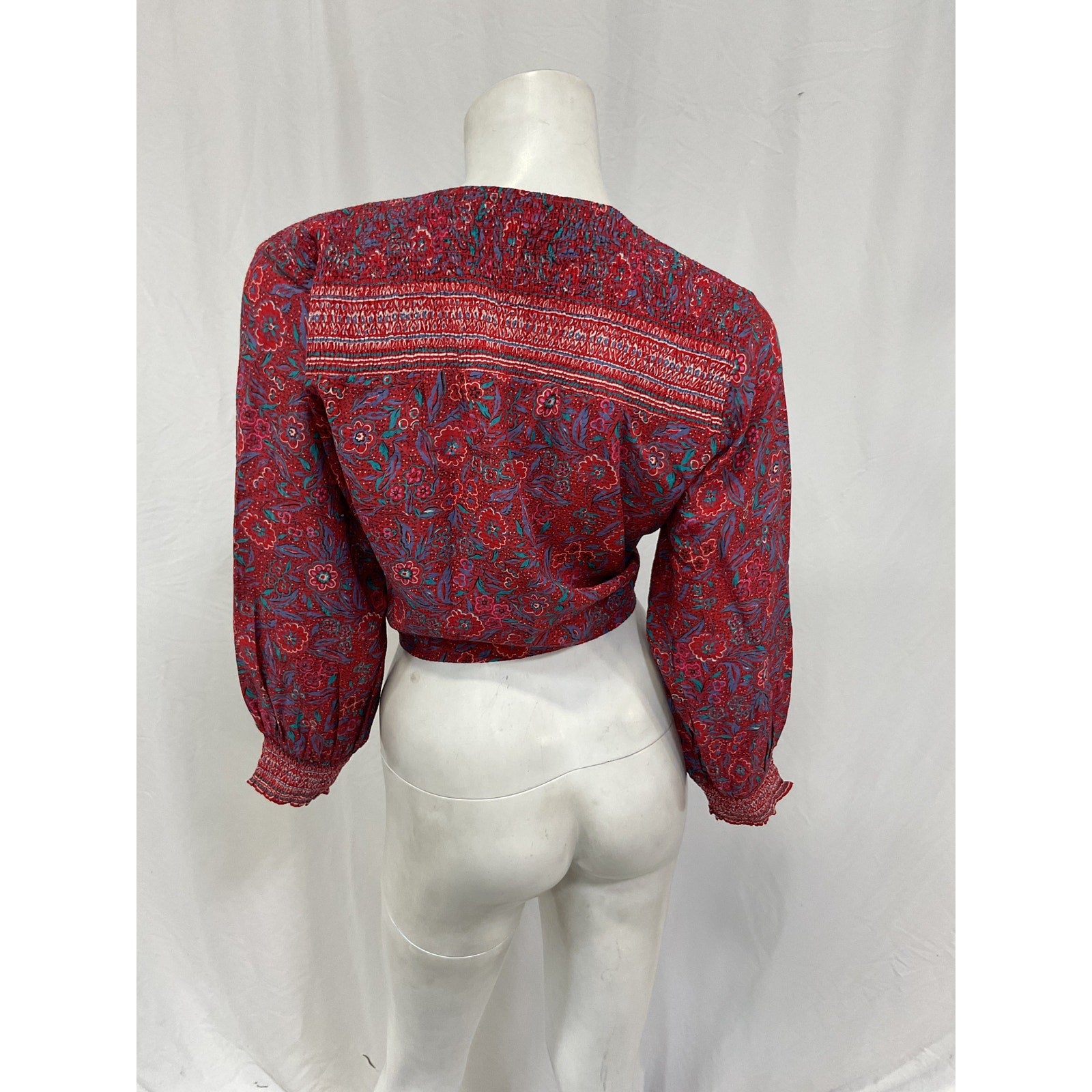 Veronica Beard 'Sarah' Red Viscose Floral Tie Top Size M
