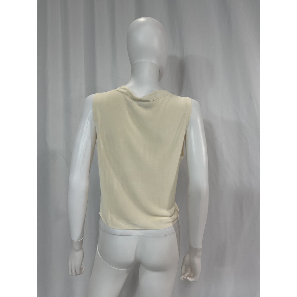 Aya Muse 'Cusqui' White Plunge Neck Asymmetrical Top Size M