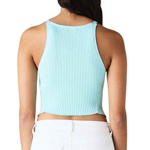 Courrèges Ribbed Aquamarine Pointed Hem Tank Top Size S
