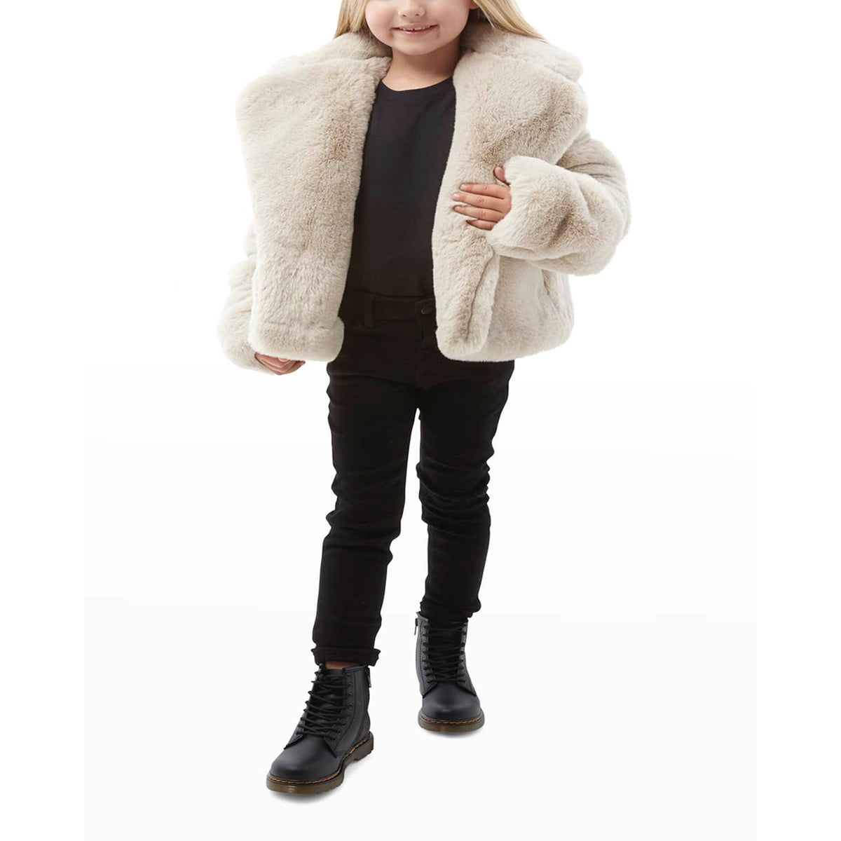 Apparis 'Milly' Beige Polyester Oversized Faux Fur Coat Size 14Y