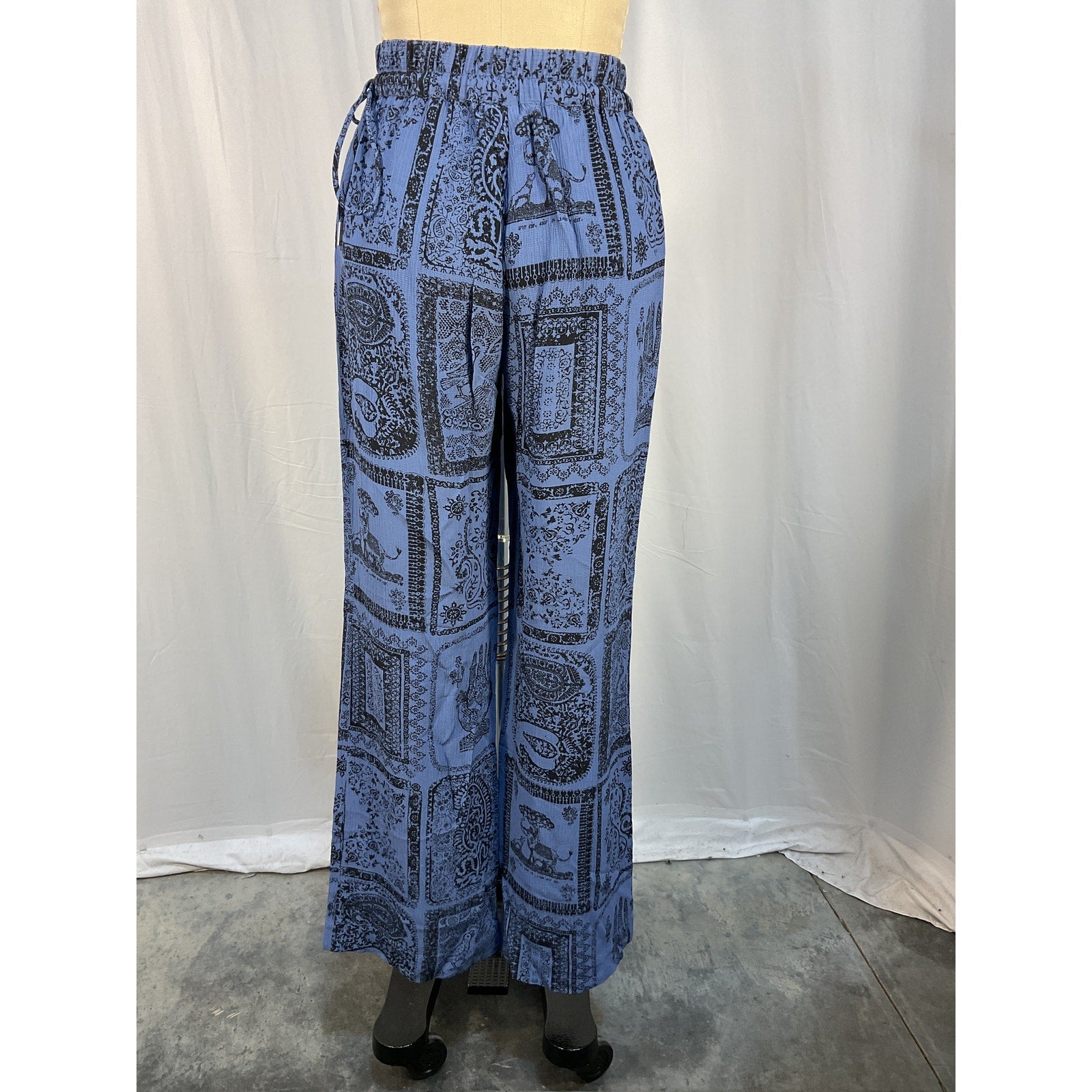 Acne Studios Printed Blue High-Rise Wide-Leg Pants Size 32