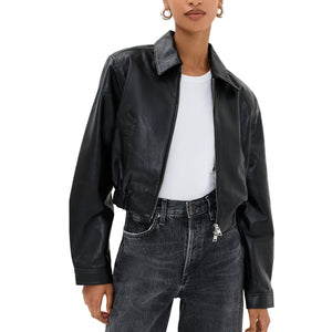 Agolde 'Essie' Black Recycled Leather Cropped Jacket Size XL