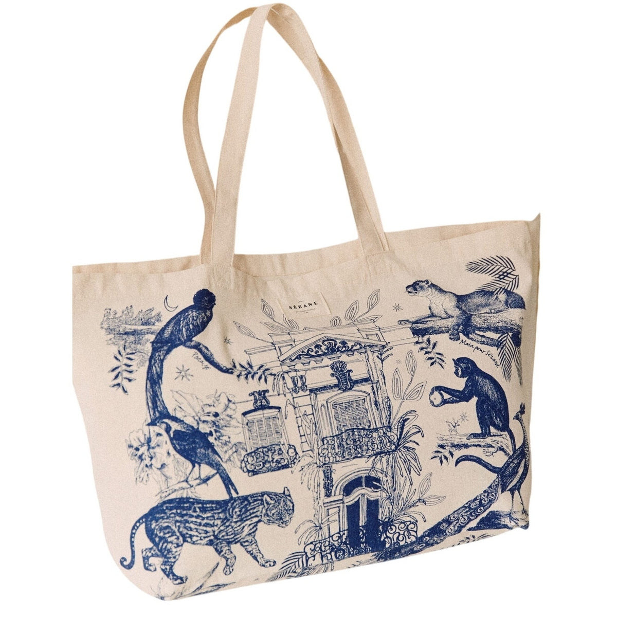 Sézane Printed Navy Blue Paraiso Tote Bag