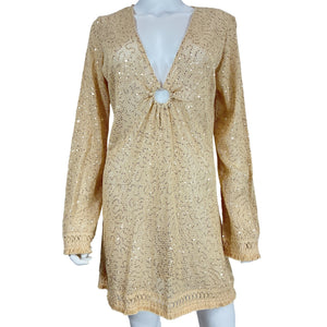 House Of Harlow 1960 Sequin Beige Ring Detail Top Size S