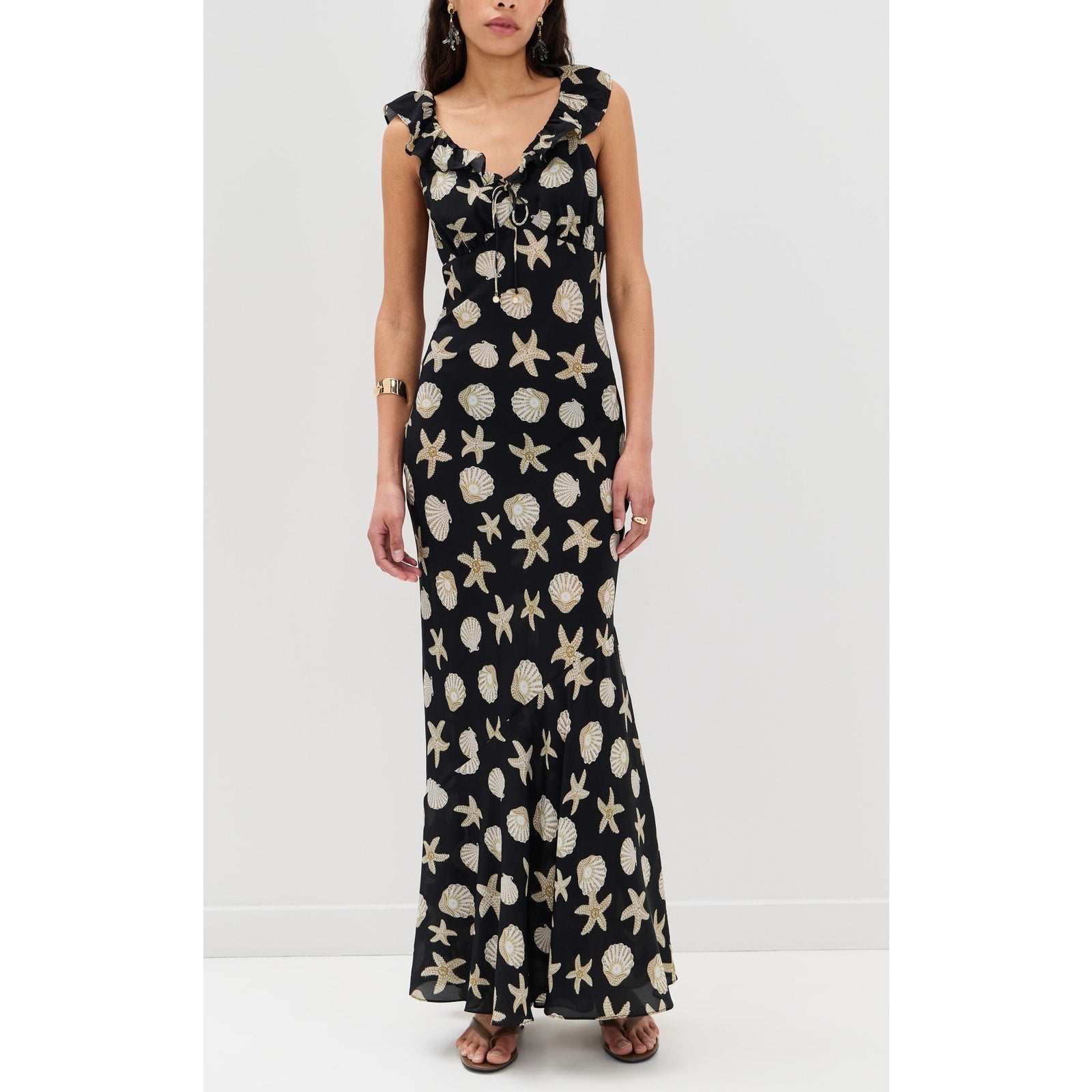 Saylor 'Gali' Black Viscose Seashell Print Dress Size XL