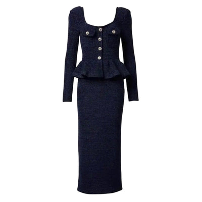 Self-Portrait Chic Navy Peplum Midi Dress Size M