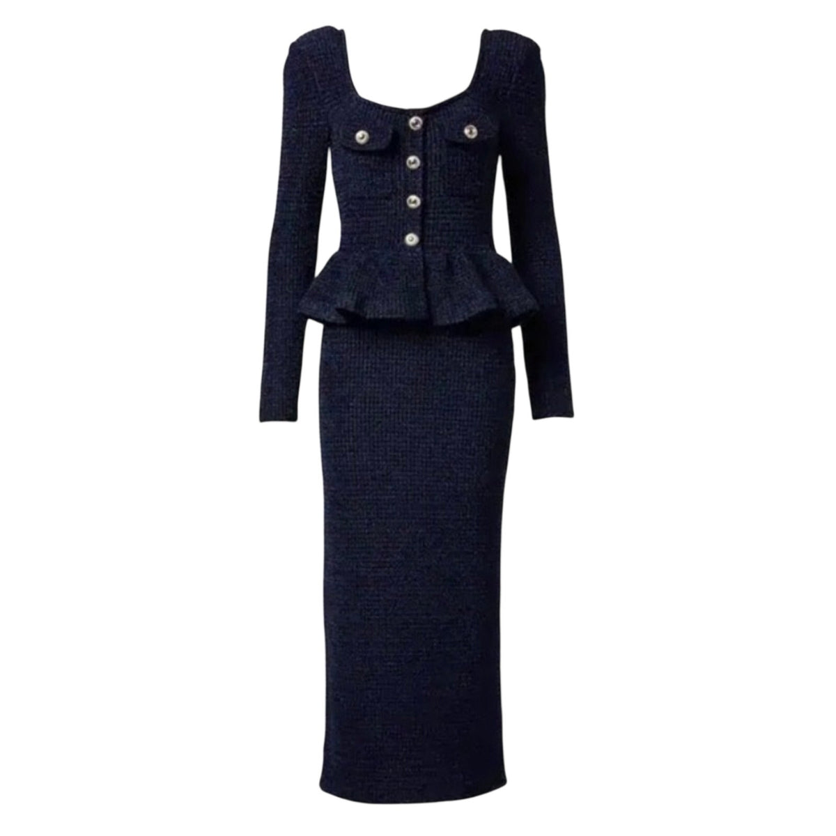 Self-Portrait Chic Navy Peplum Midi Dress Size M
