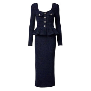 Self-Portrait Chic Navy Peplum Midi Dress Size M