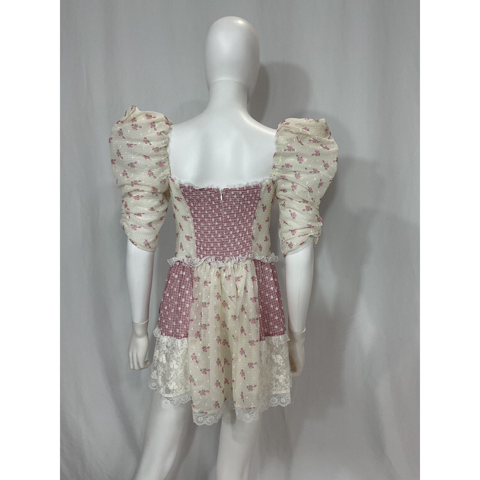 For Love & Lemons 'Francine' Pink Mini Satin & Lace Dress Size M