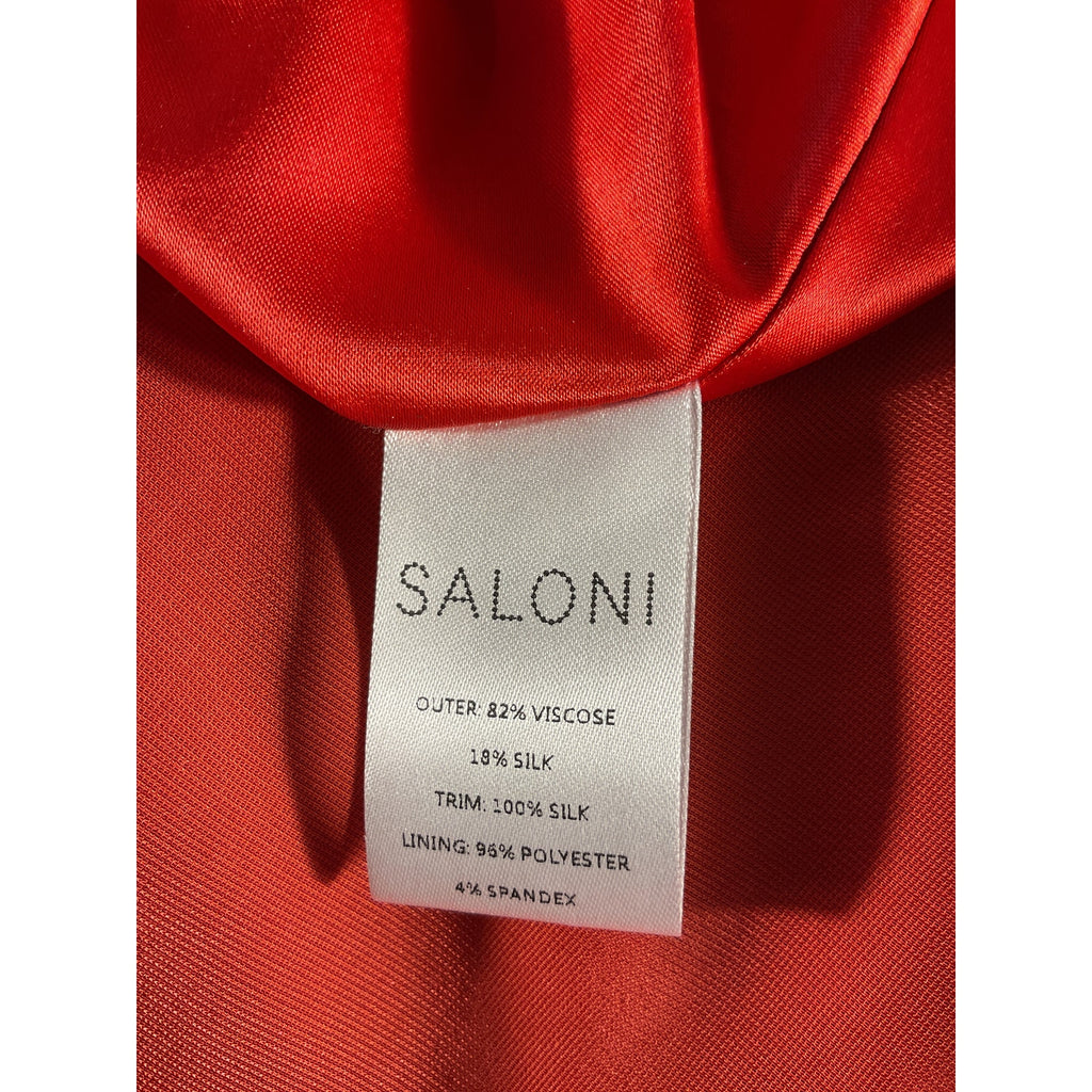 Saloni 'Dahila' Red Silk Chiffon-Trimmed Velvet Midi Dress Size 6 - NWT