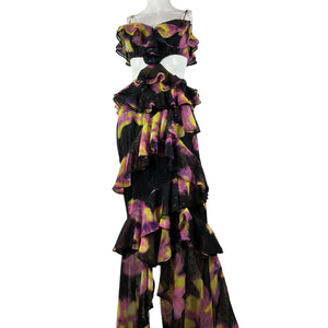 Michael Costello Ruffled Multicolor Abby Gown Size M