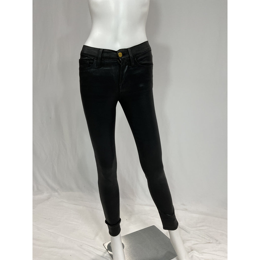 Frame 'Le Skinny' Black De Jeanne Coated Skinny Denim Jean Size 24