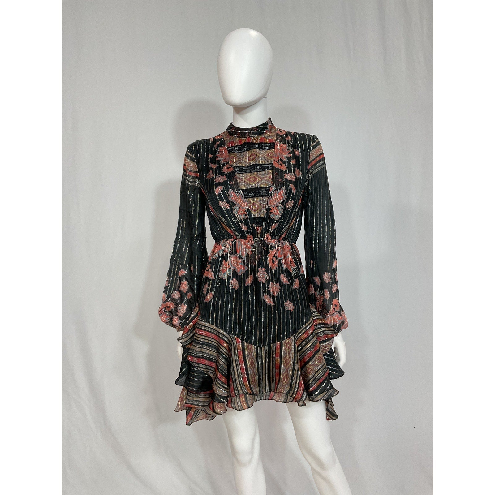 Hemant And Nandita 'Sion' Black Long Sleeve Mini Dress Size S
