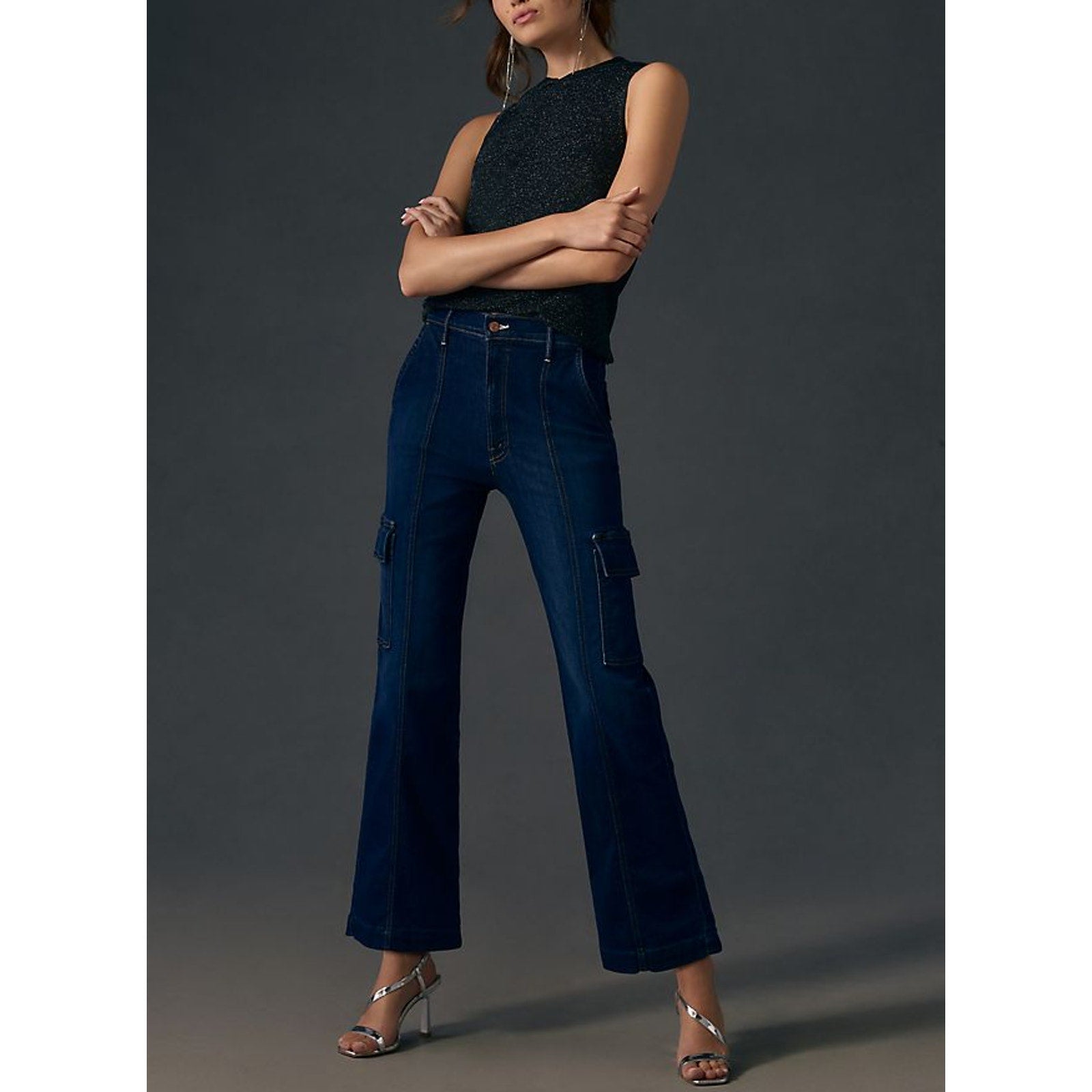 Mother 'The Rambler' Black High-Rise Cargo Denim Jeans Size 25