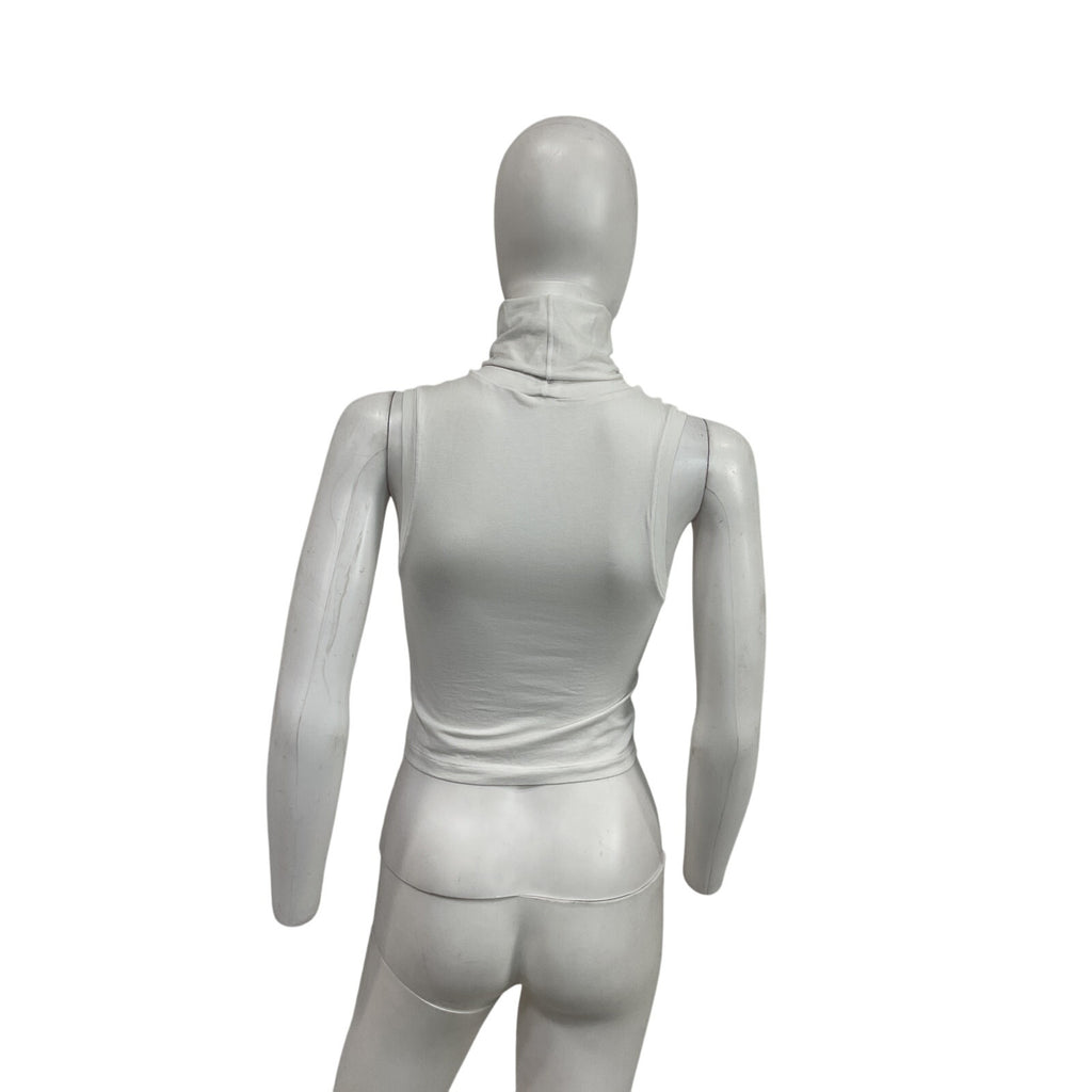 Helsa Jersey Cropped Turtleneck White Cotton Tank Top Size S