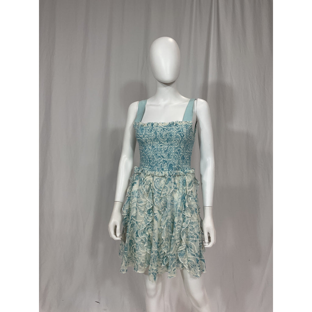 Alice + Olivia 'Jocelyn' Blue Smocked Mini Dress Size 4