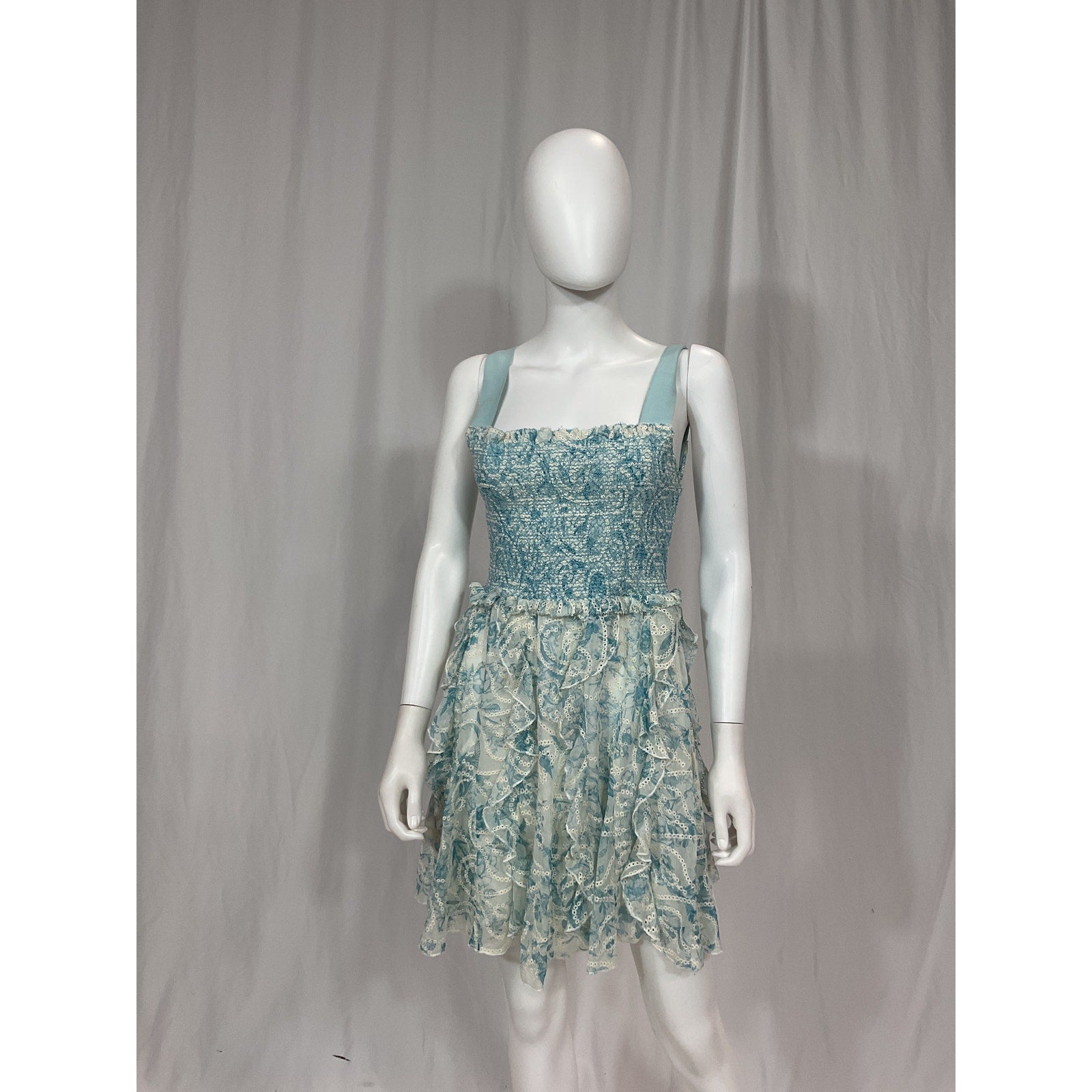 Alice + Olivia 'Jocelyn' Blue Smocked Mini Dress Size 4