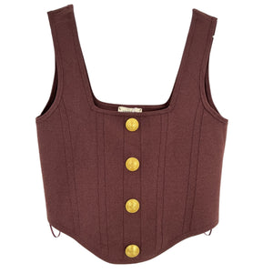 L'Agence Structured Brown Saga Knit Corset Top Size M