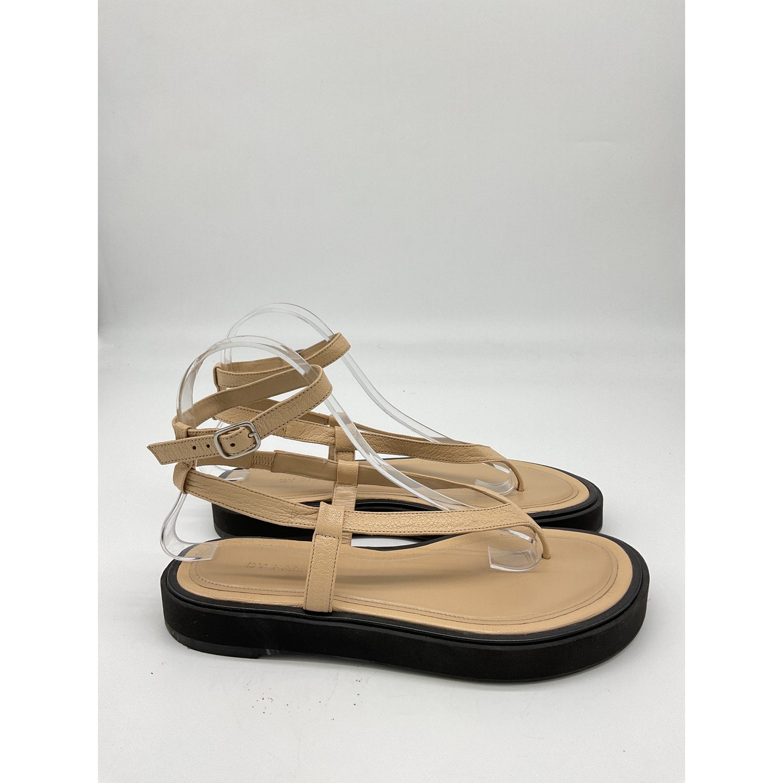 By Far 'Cece' Beige Leather Grained Sandal Size 8