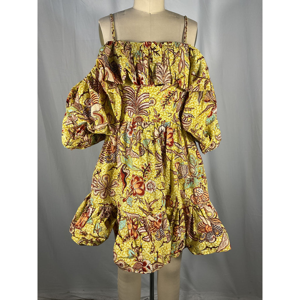 Ulla Johnson 'Lila' Yellow Cotton Off-The-Shoulder Cotton Mini Dress Size 4