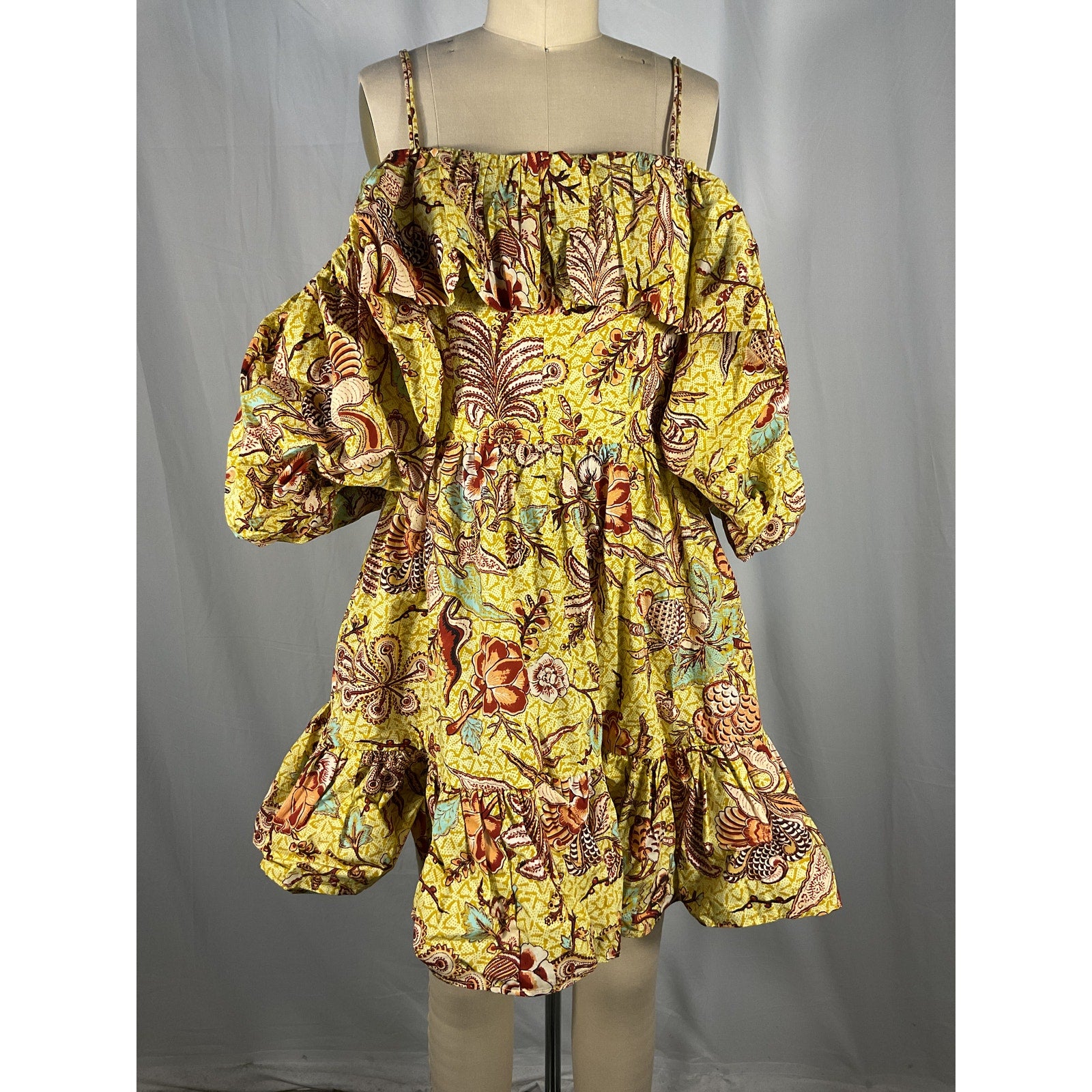Ulla Johnson 'Lila' Yellow Cotton Off-The-Shoulder Cotton Mini Dress Size 4