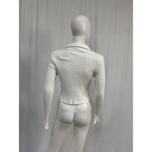 Helmut Lang Long Sleeve White Cotton Crop Polo Top Size L
