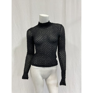 Frame Mesh Lace Black Polyamide Turtleneck Top Size S