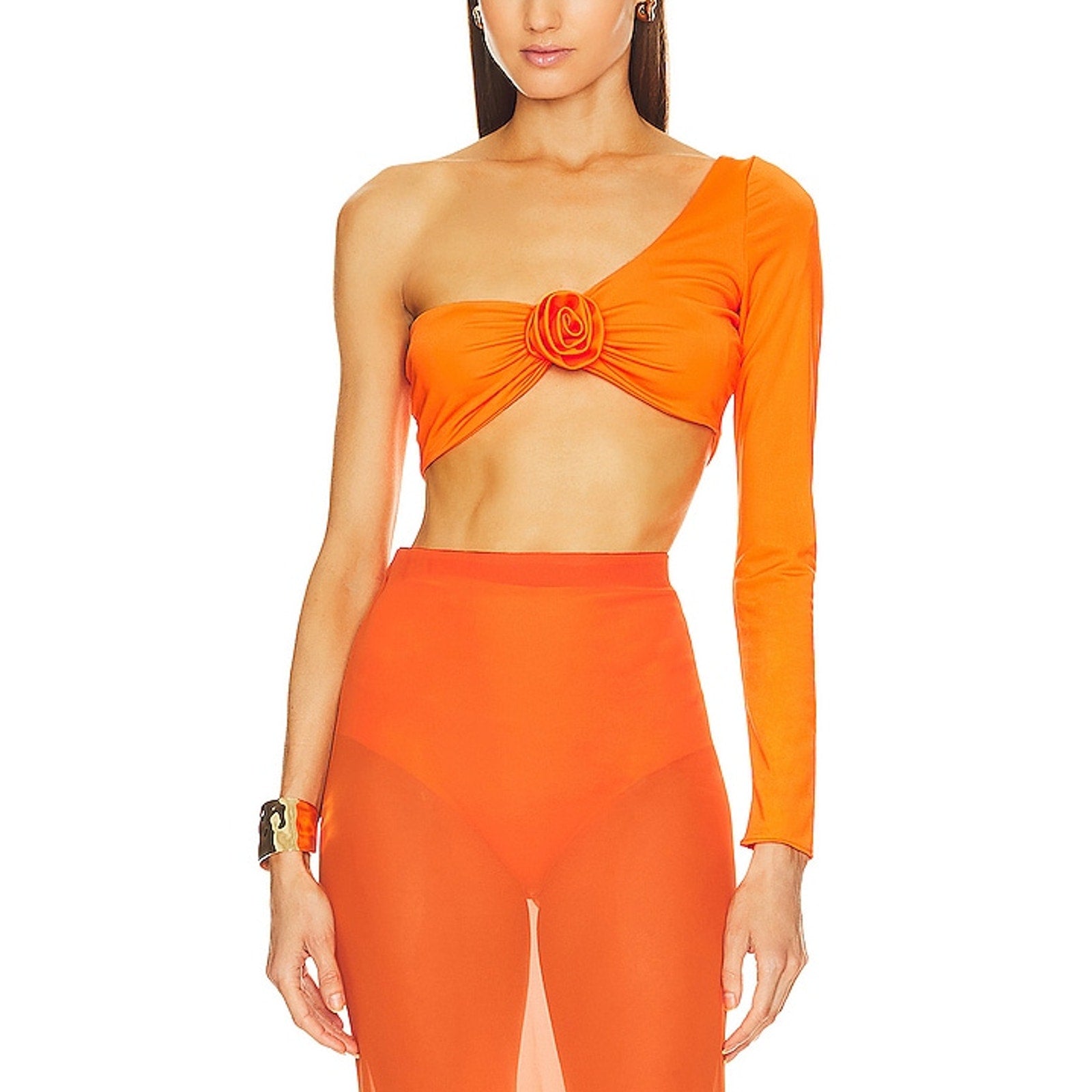 Giuseppe Di Morabito Orange Rosette Detail One Shoulder Crop Top Size 38