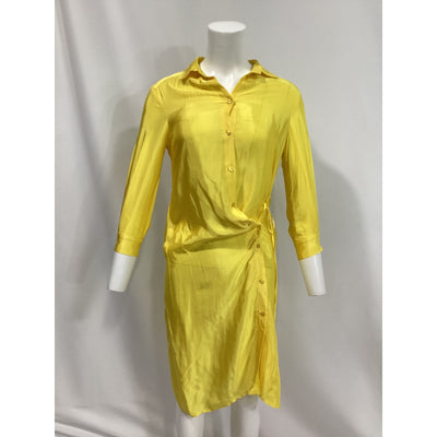 Pinko 'Limonio Abito' Yellow Collared Button Shirt Dress Size 38