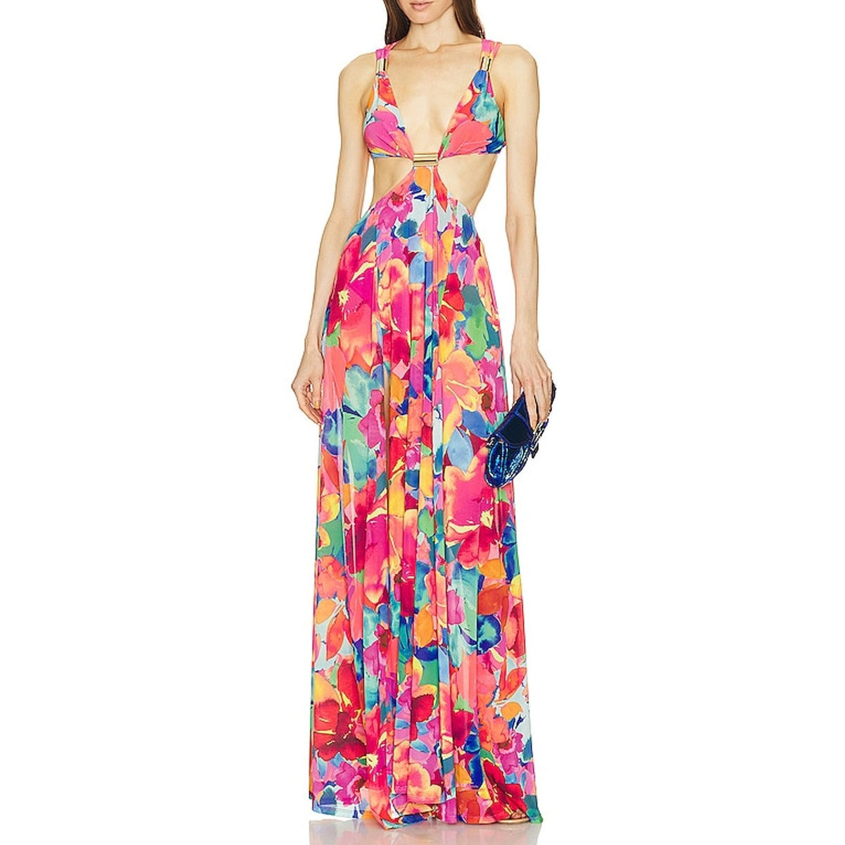 Michael Costello Vibrant Floral Print Daffodil Gown Size S