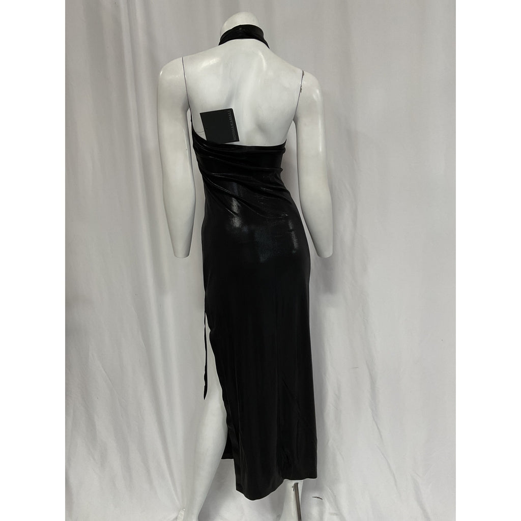 Norma Kamali 'Halter' Black Turtle Side Slit Gown Size XS - NWT