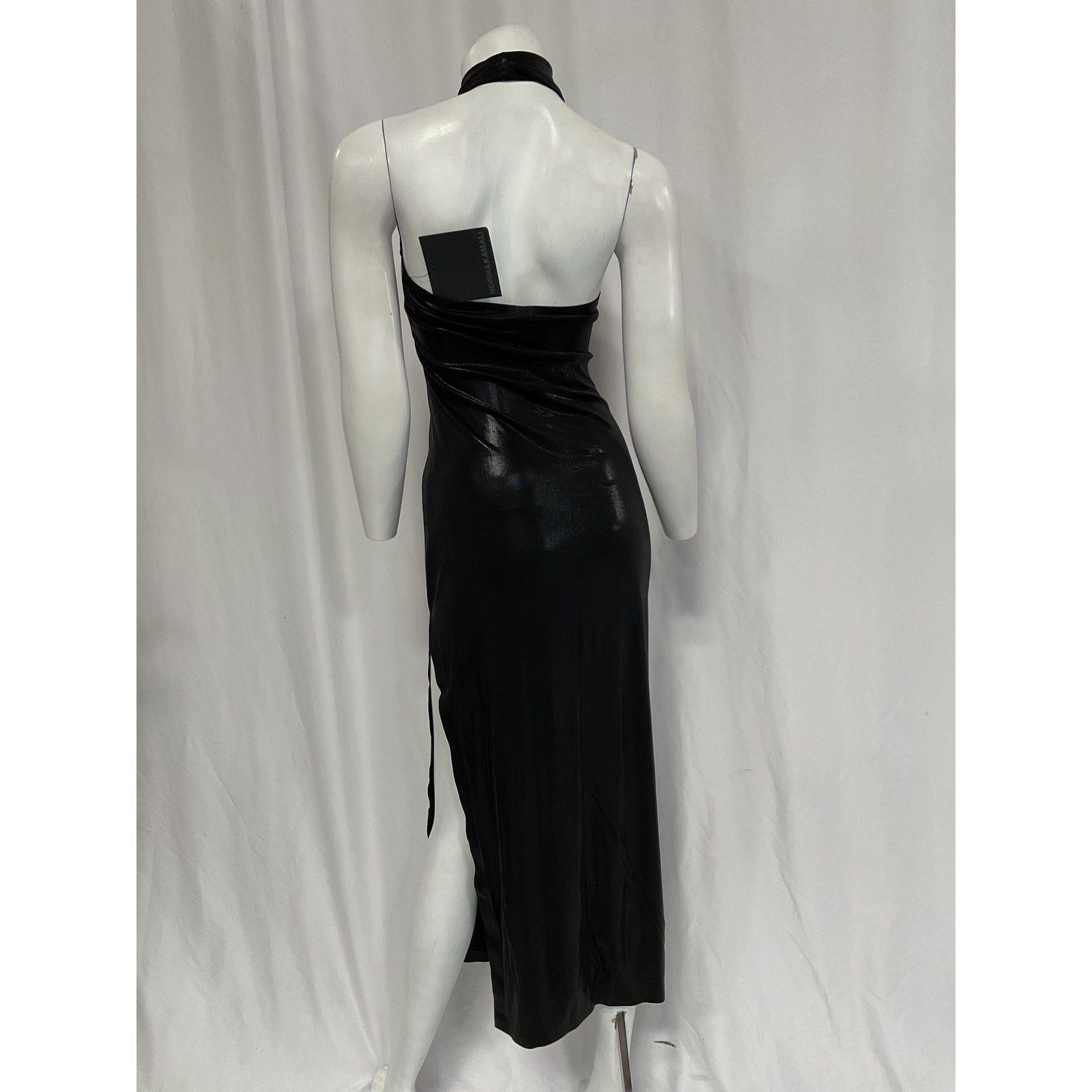 Norma Kamali 'Halter' Black Turtle Side Slit Gown Size XS - NWT