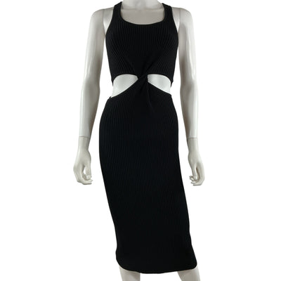 Simkhai Ribbed Black Colleen Cutout Midi Dress Size M