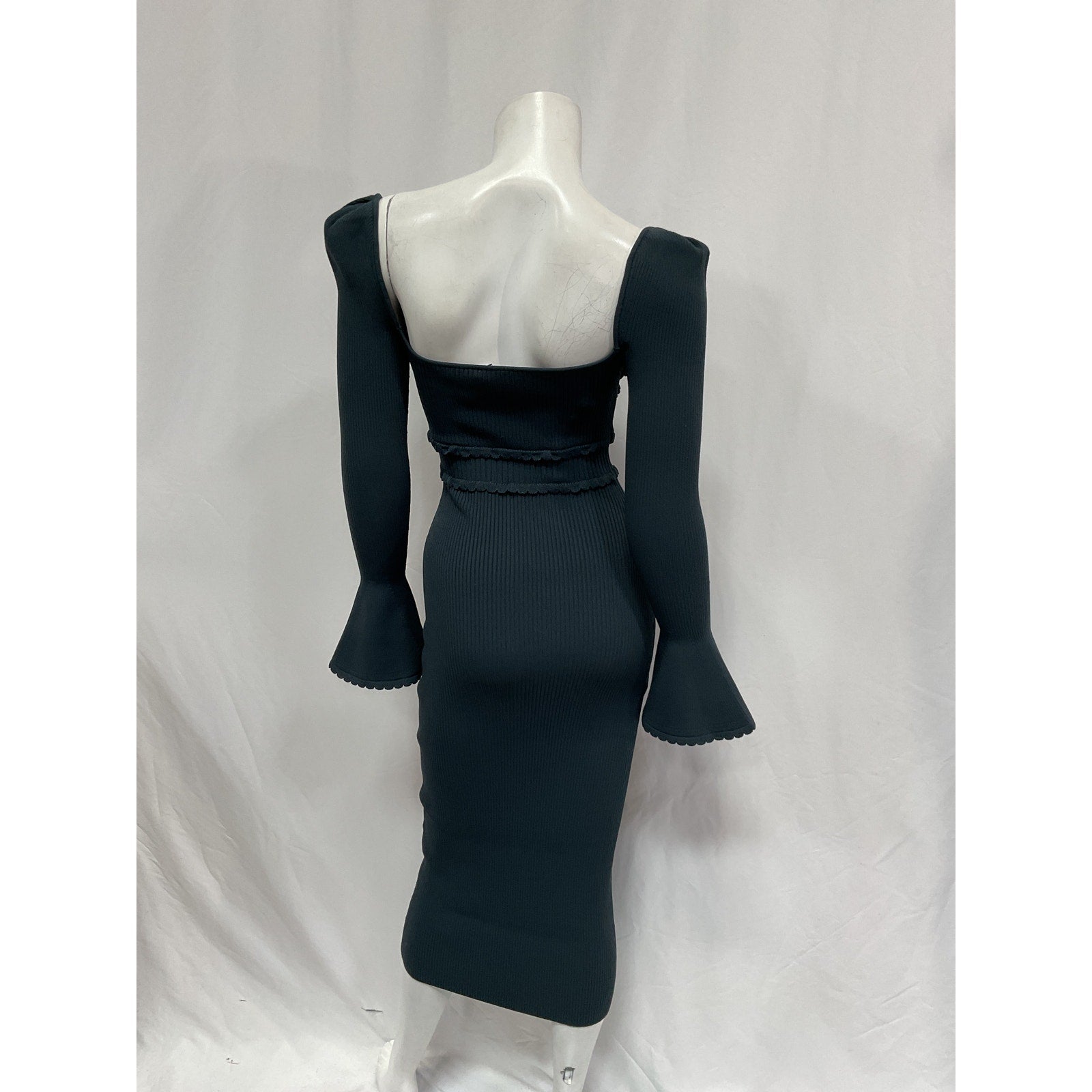 Self-Portrait Knit 'Scallop Edge' Green Viscose Midi Dress Size S