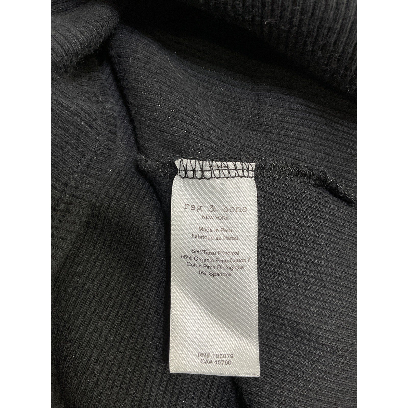 Rag & Bone 'Essential' Black Cotton Rib Long Sleeve Tee Size M