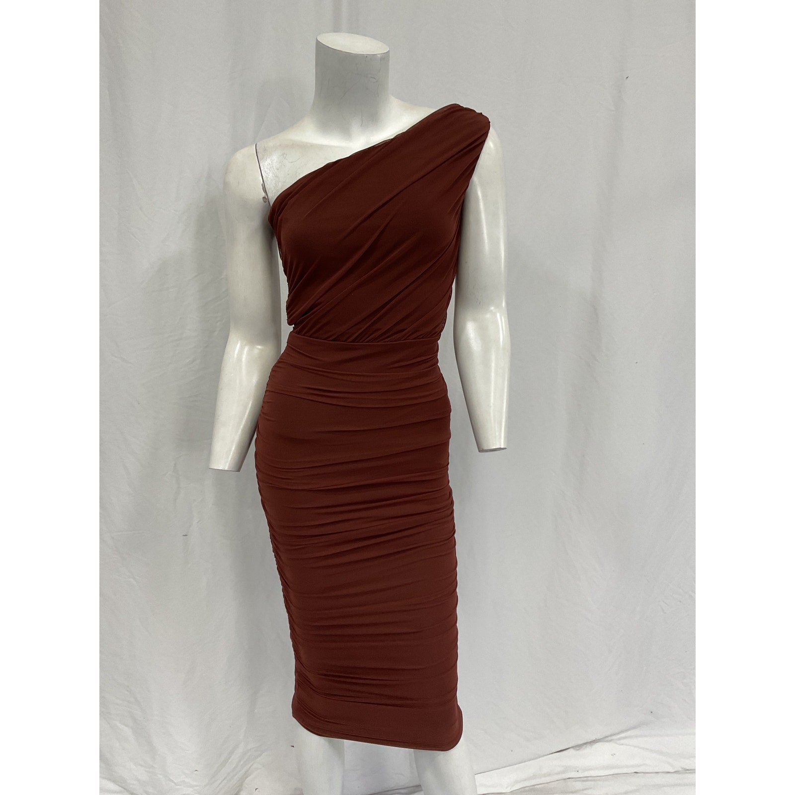 Nookie x Revolve Inspire Brown Nylon One Shoulder Midi Dress Size S
