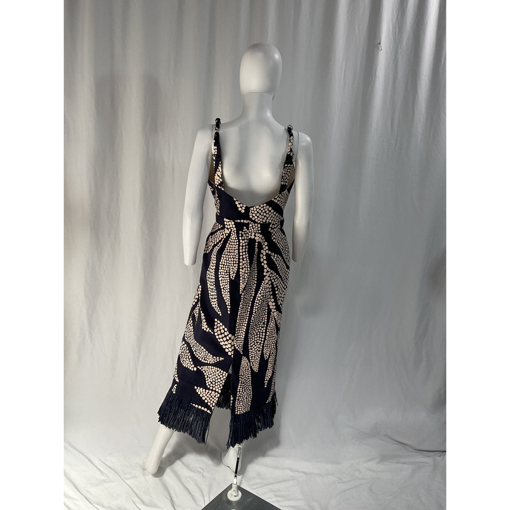 Johanna Ortiz 'Rituals' Navy Fringed Cotton-Blend Size US 10
