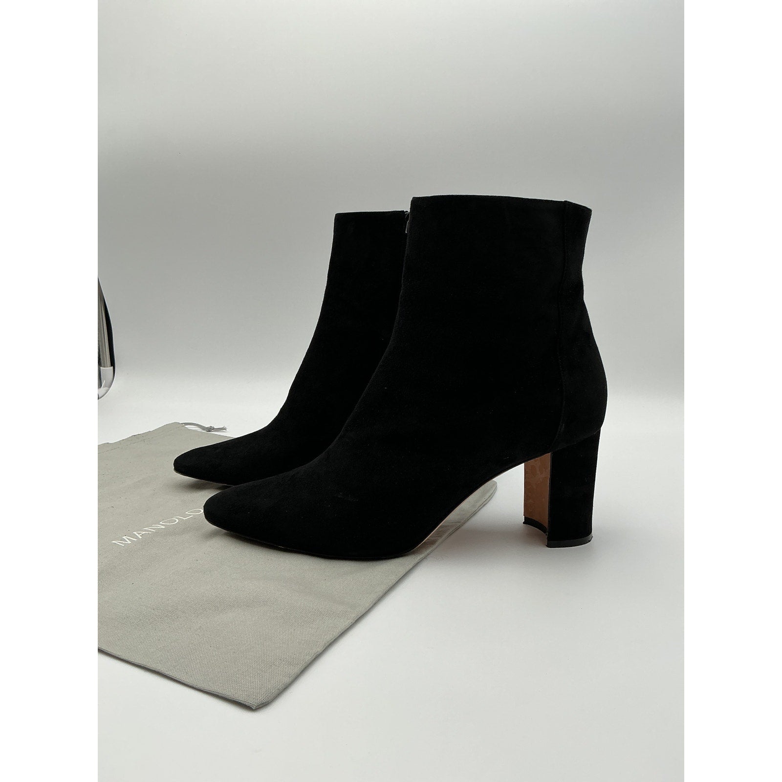Manolo Blahnik 'Rosie' Black Leather Ankle Booties Size 11