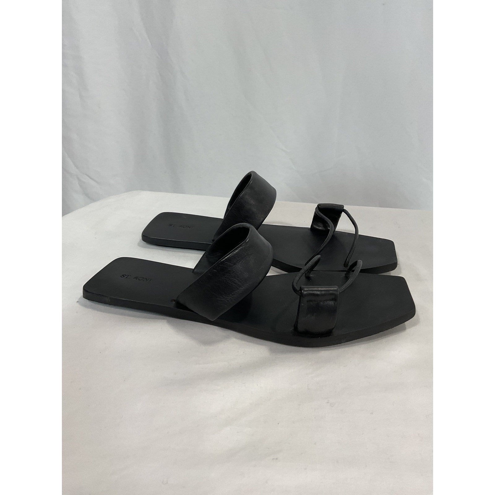 St. Agni 'Kim' Black Faux Leather Slide Size 6