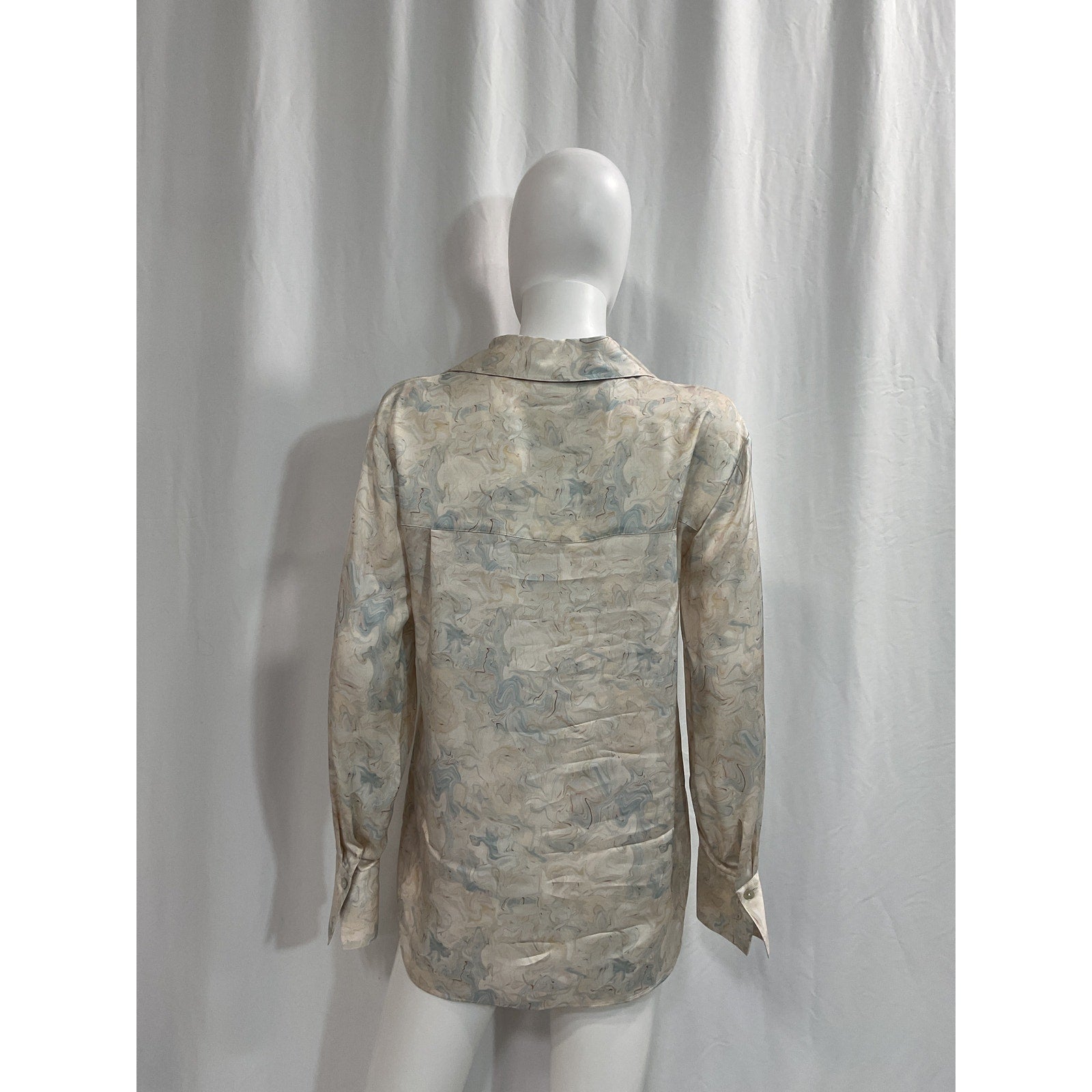 Vince 'Relaxed' Blue Long Sleeve Marbled Blouse Size S