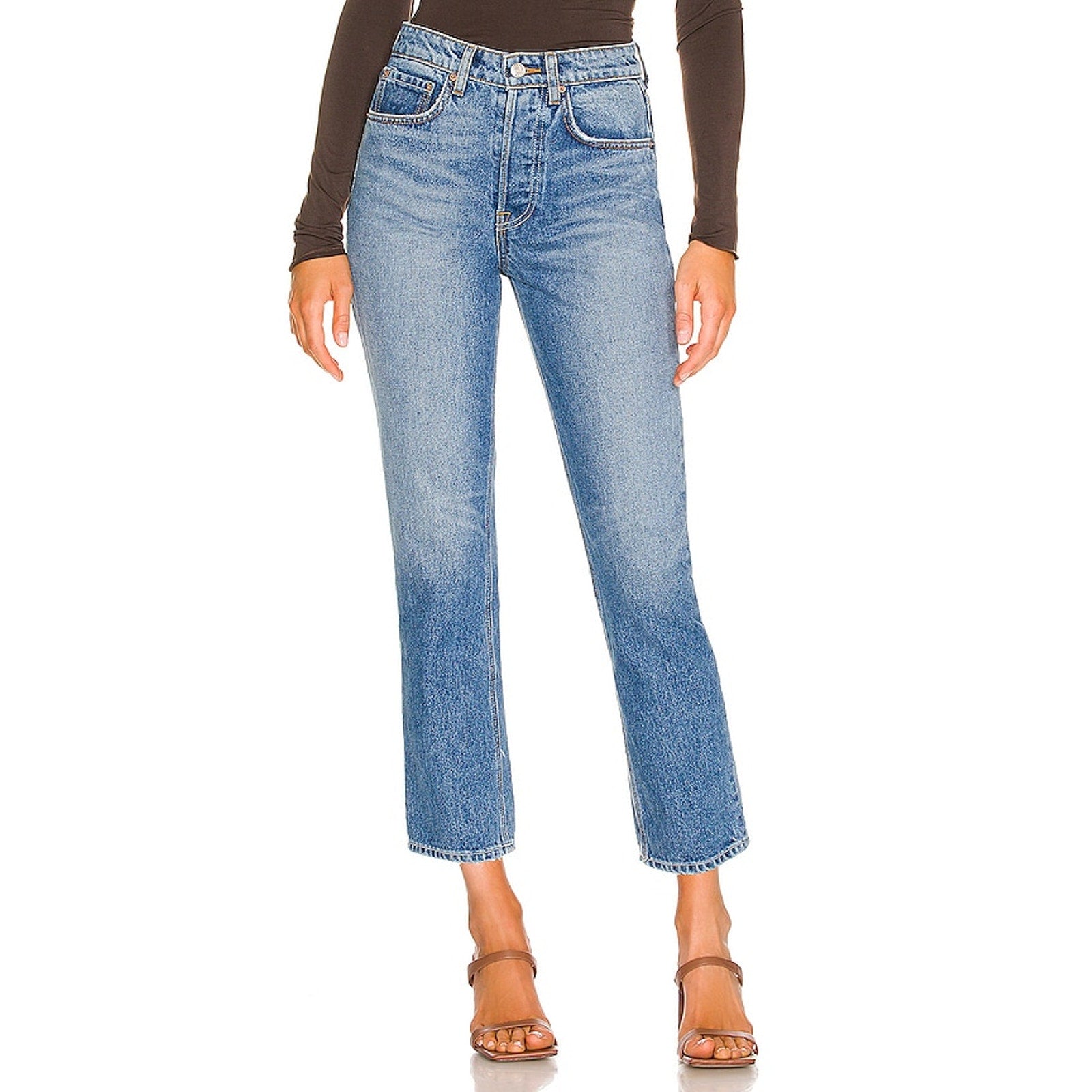 Grlfrnd 'Karolina' Blue High Rise Straight Crop Jean Size 28