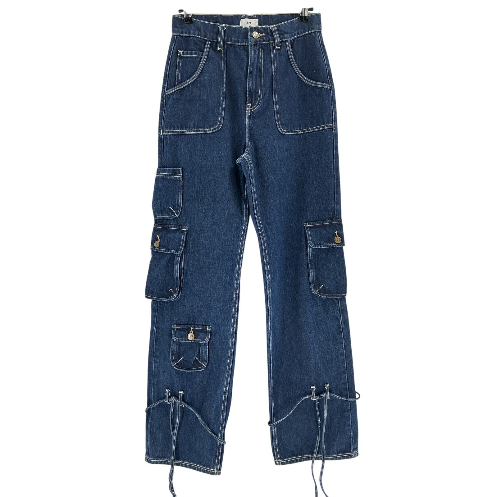 Lpa 'Bea' Blue Cotton Mid Rise Barrel Cargo Denim Jean Size 24