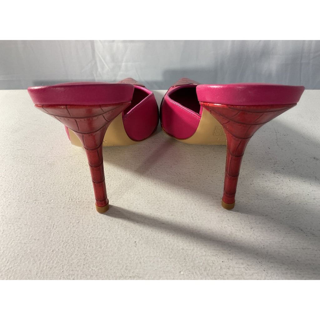 Gia Borghini x Miaou Pink 'June' Leather Croc Embossed Mule Size 7.5