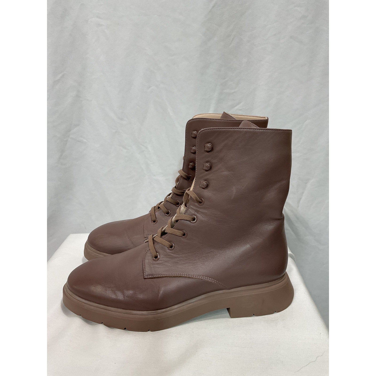Stuart Weitzman 'Mckenzee' Brown Mid Calf Combat Boot Size 7.5