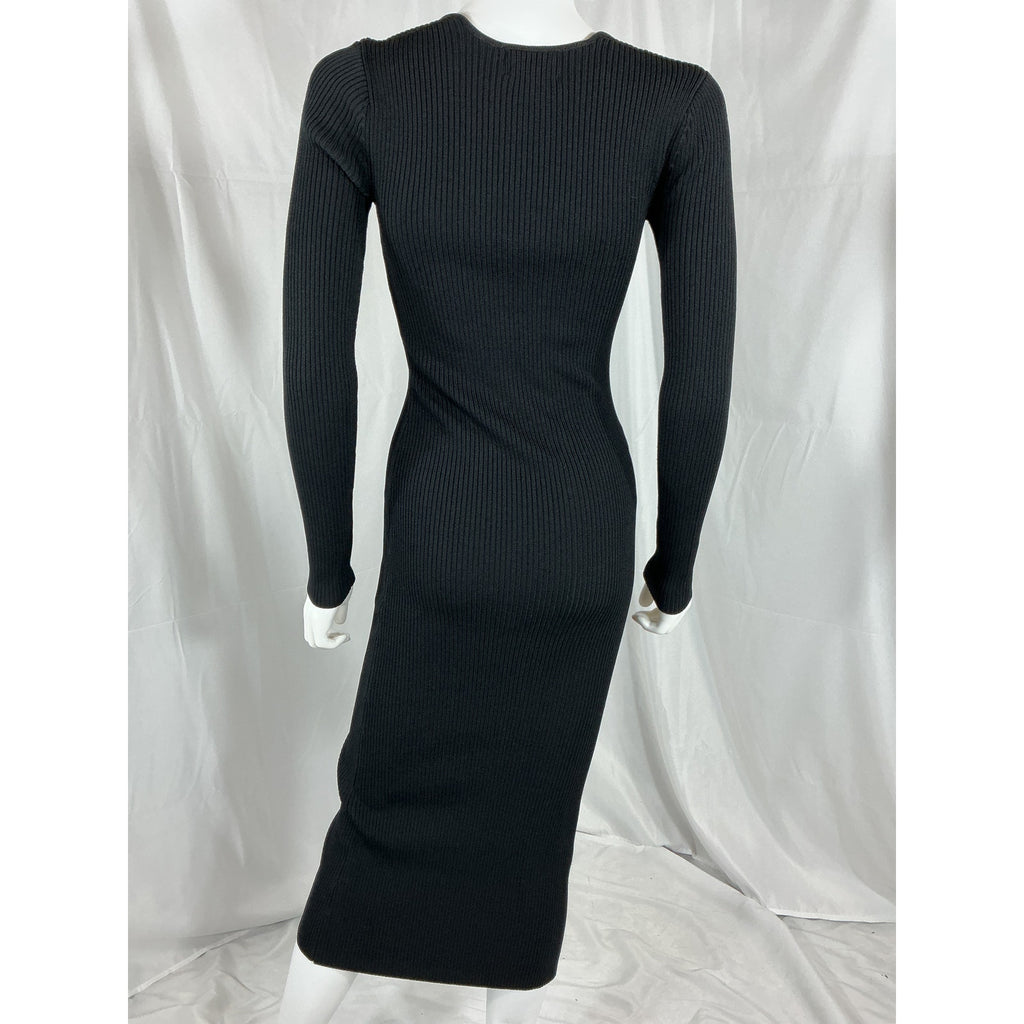 Ganni Square-Neck Black Ribbed-Knit Midi Dress Size XS - NWT