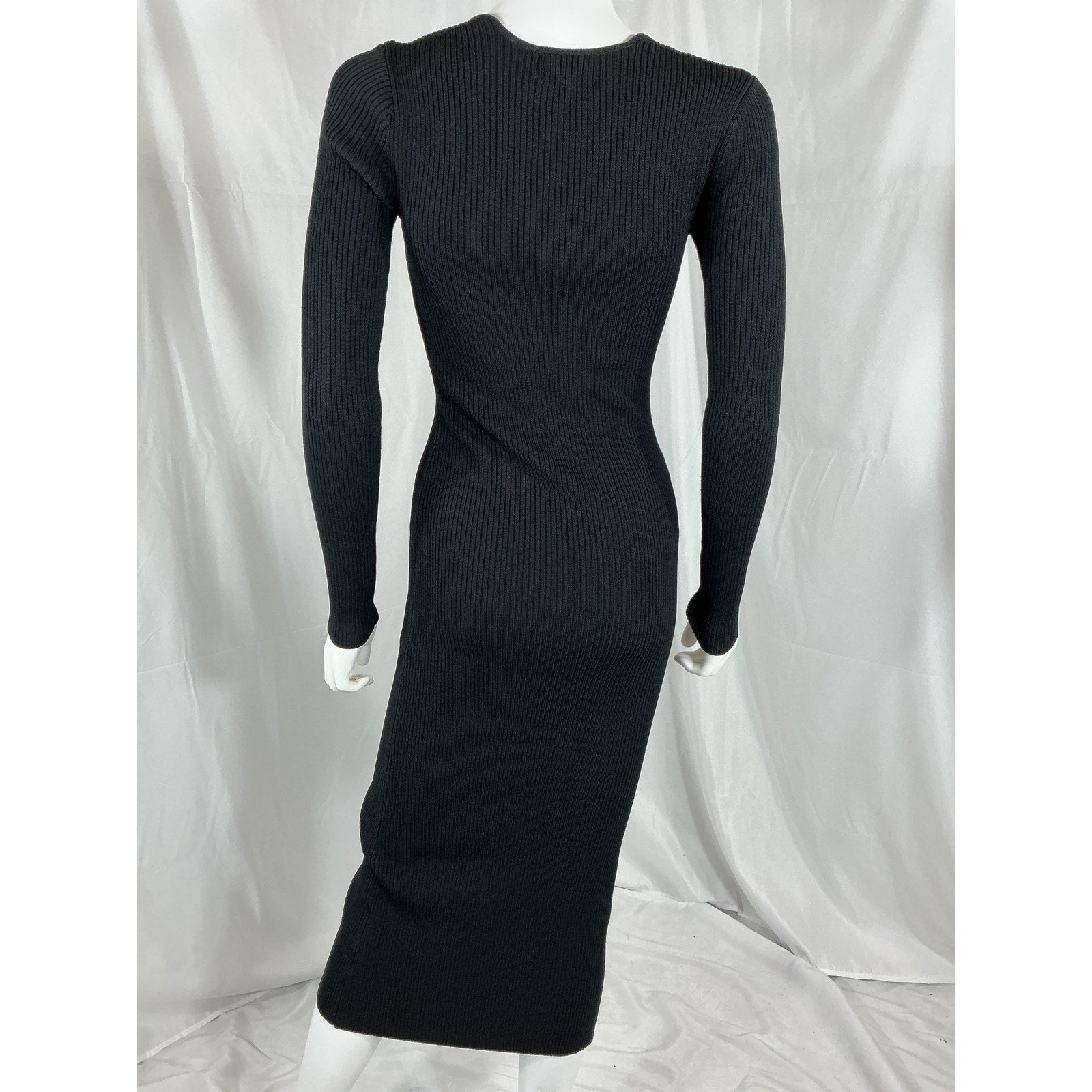 Ganni Square-Neck Black Ribbed-Knit Midi Dress Size XS - NWT